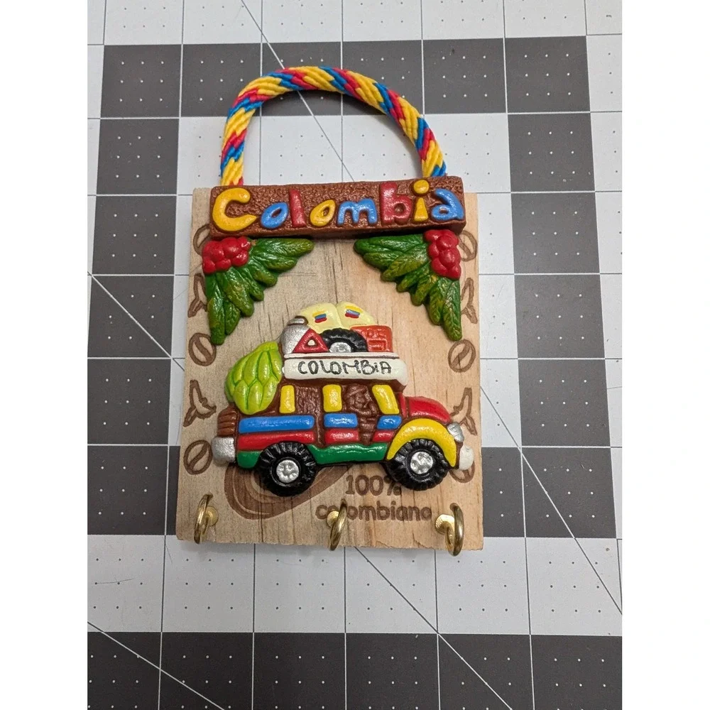 Colombia Chiva‎ Bus Wooden Key Holder Wall Mount Folk Art Souvenir 3 Hooks