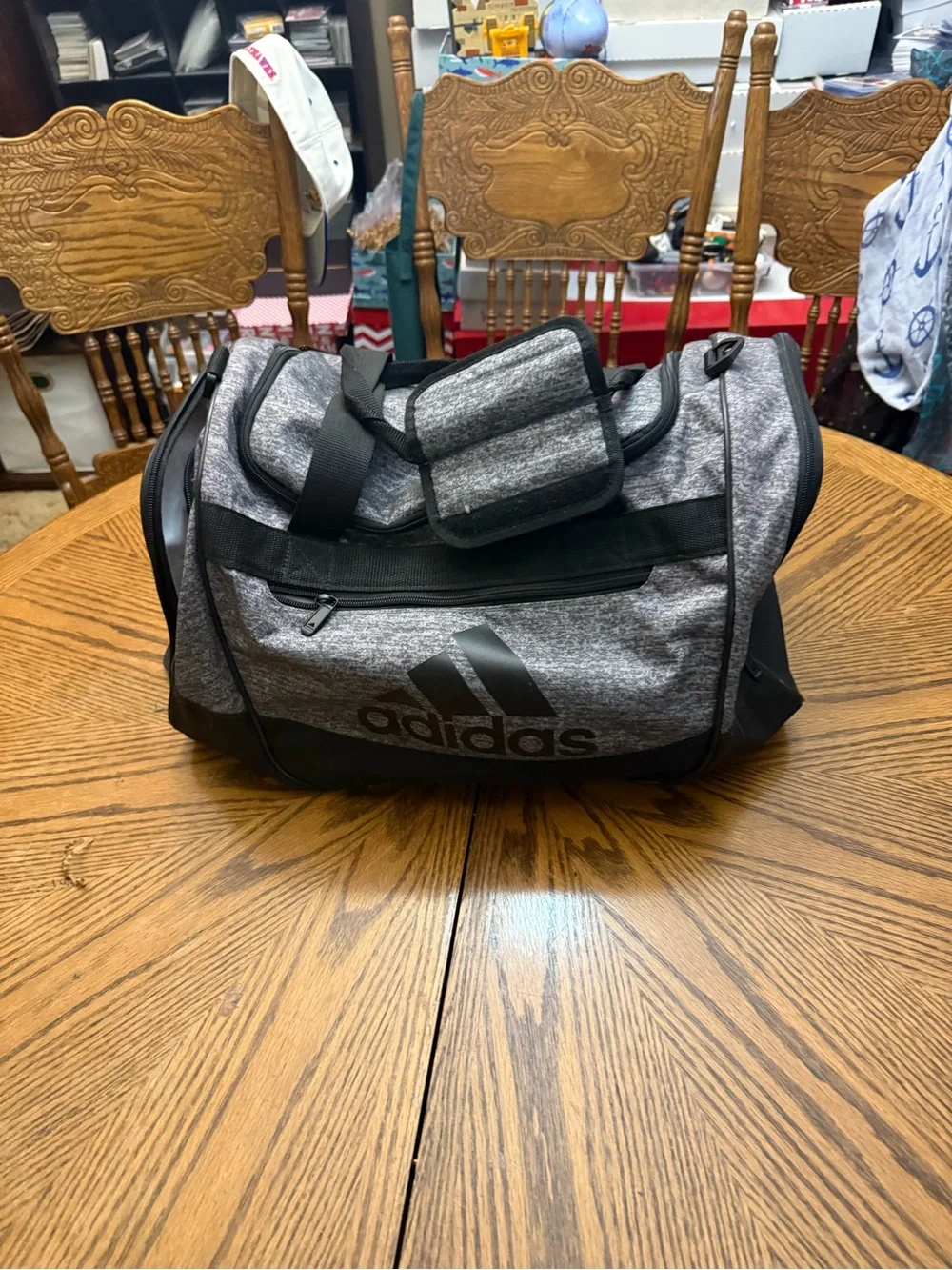 adidas Gray & Black Men’s Duffel Bag with Shoulder Strap