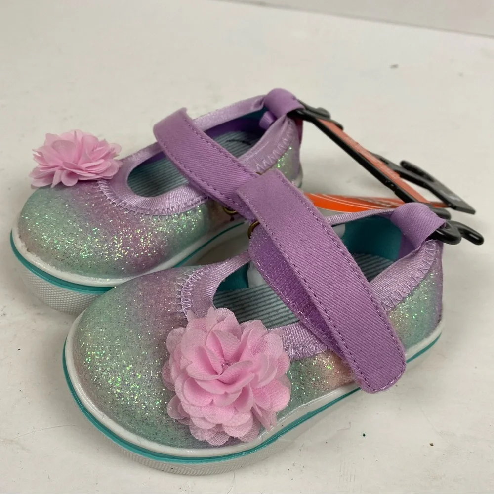 Wonder Nation Sparkle Glitter MaryJane Shoes Flower Purple Pink size 3 NWT