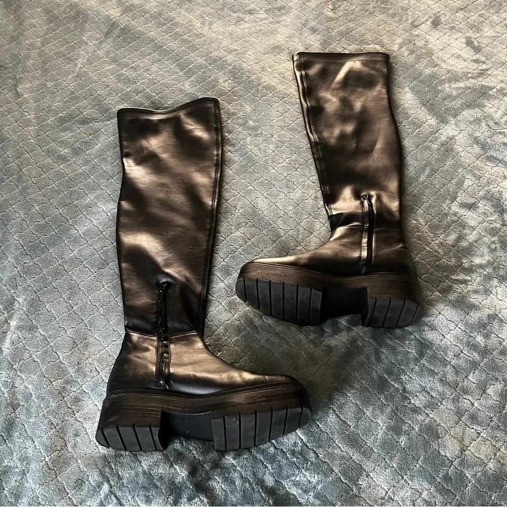 Sam Edelman Shiny Black Over the Knee‎ platform Moto bratz Boots 9