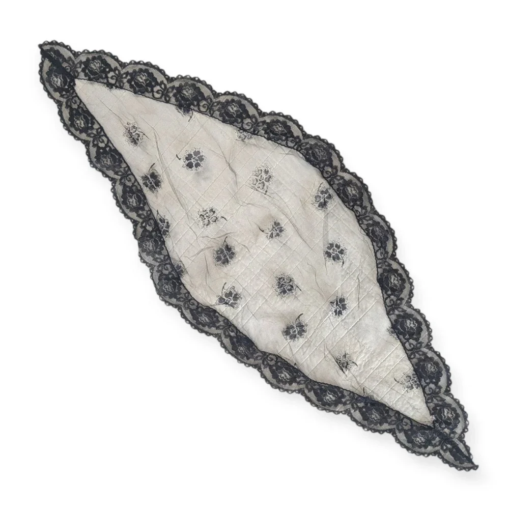 Vintage Flocked Netting & Lace Mantilla