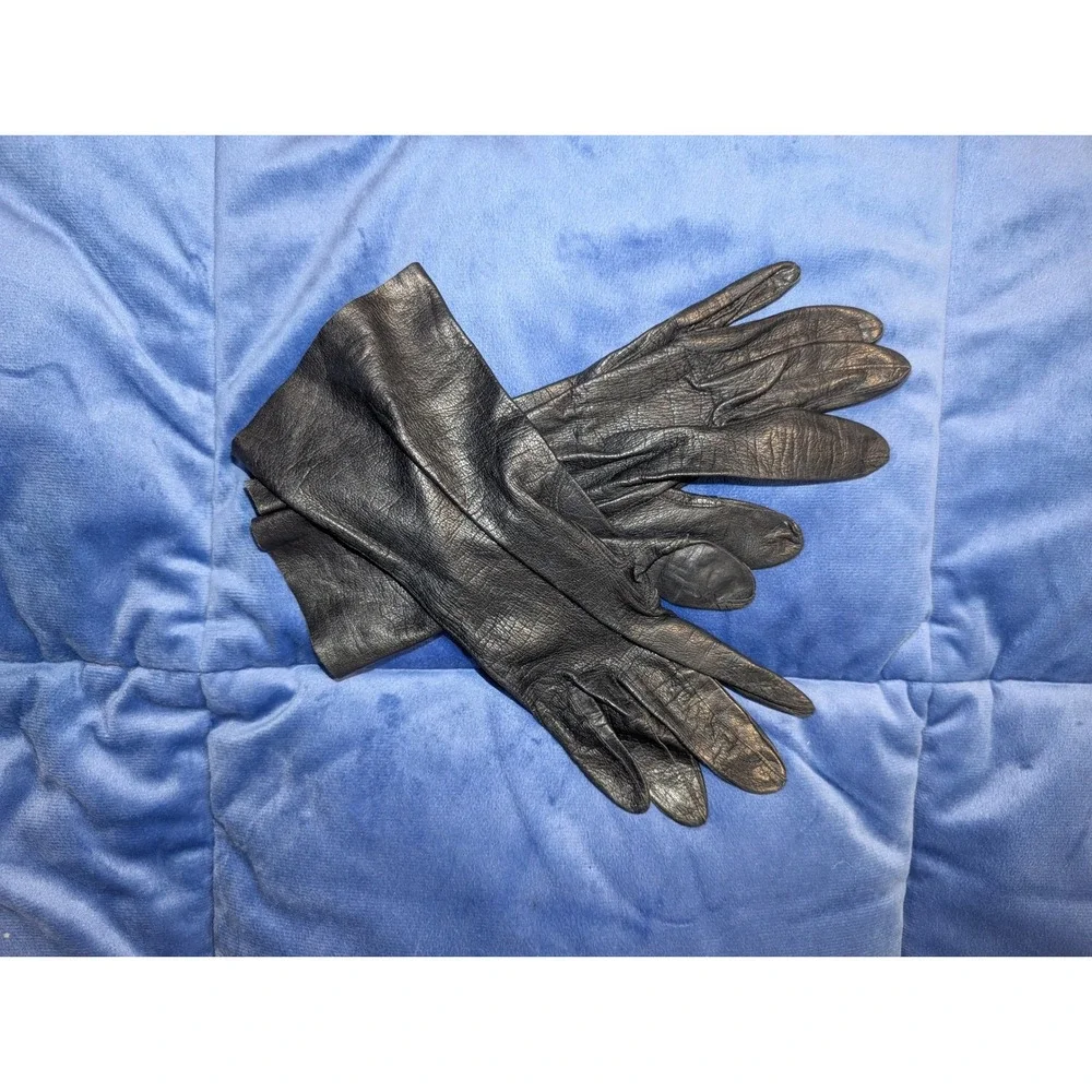 Macy's Vintage Black Leather Gloves Washable Made in Italy - Size‎ 7