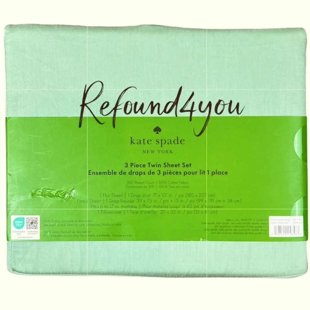 Kate Spade - ‘Light Green’ Twin Sheet Set. NWT. Firm! Last one!