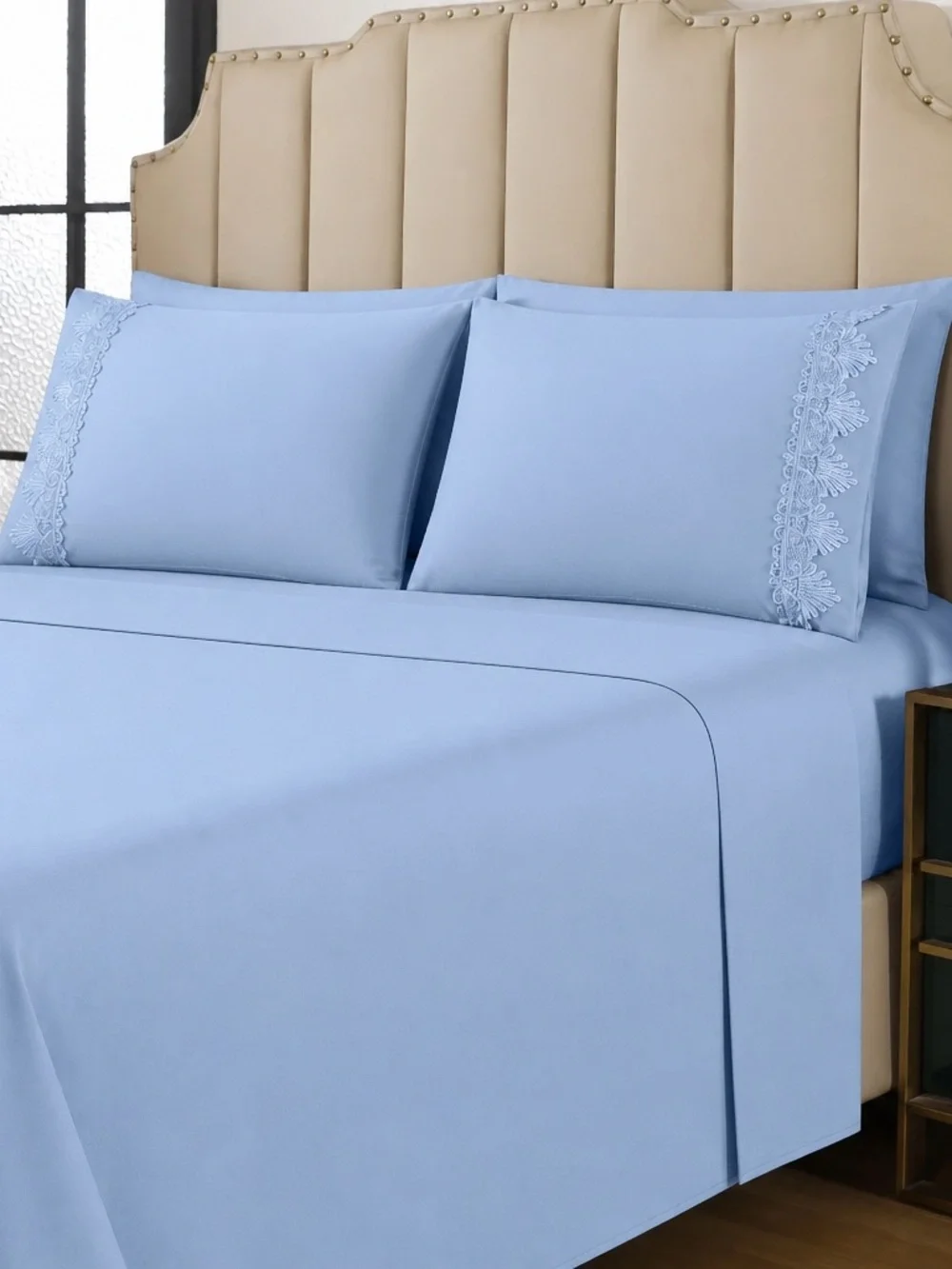 Light Blue Embroidered Sheet Set - Home Bedding