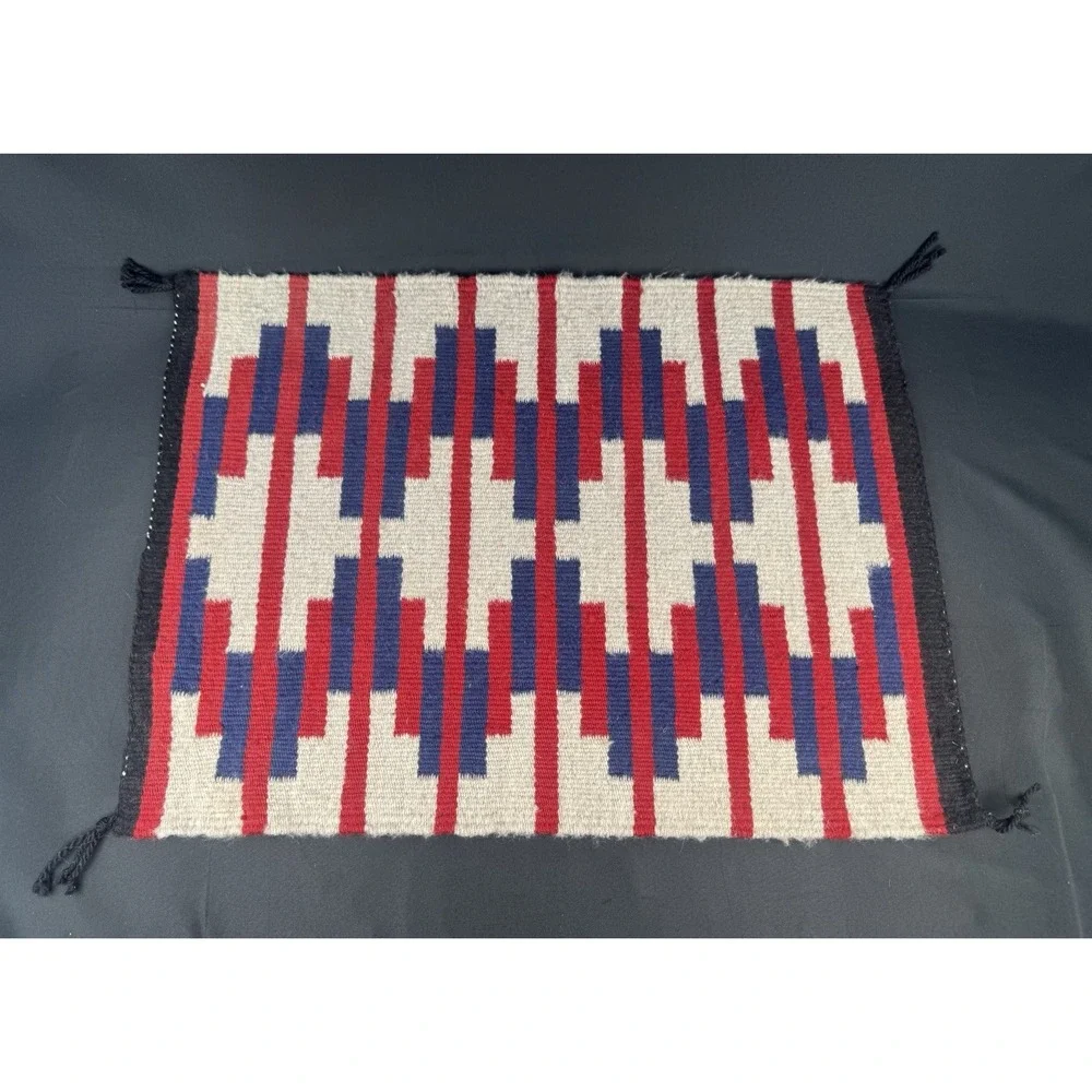 Wool Rug Wall Hanging Handwoven Southwestern Geometric 24.5 x 18 Vintage
