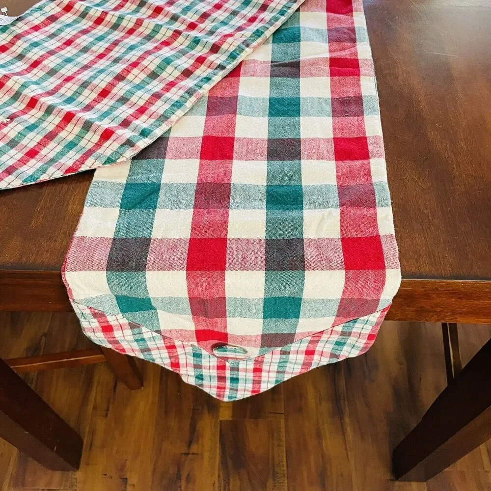 Muslin Check Table Runner Red Green Reversible‎ Farmhouse Country Xmas 12