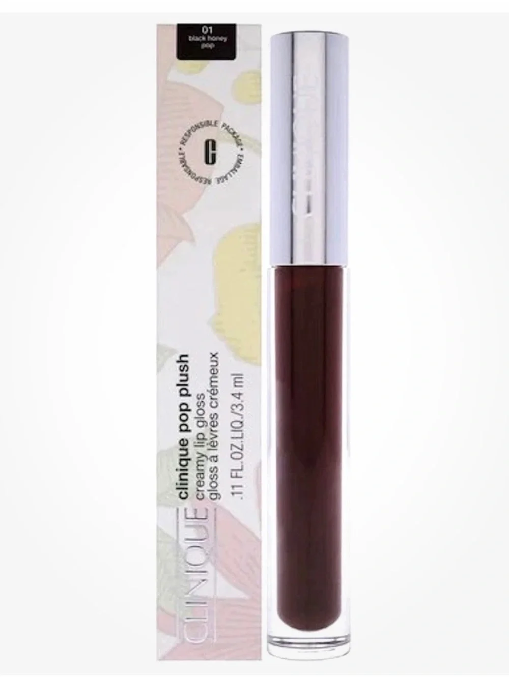 Clinique Pop Plush Creamy Lip Gloss #01 Black Honey Pop 0.11 oz/3.4 ml 2-pack