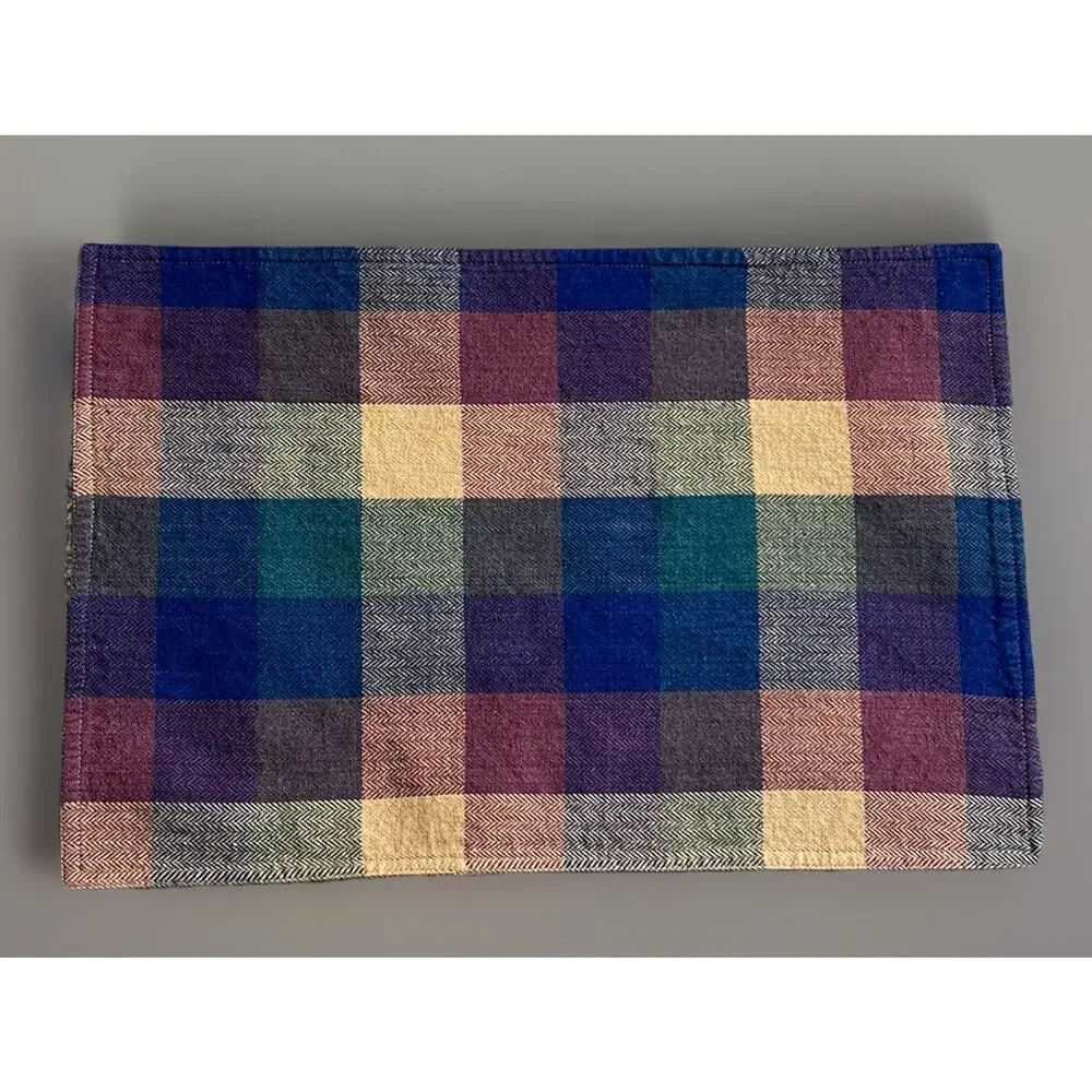 Rustic Country Farmhouse Cotton Plaid 4 Placemats and 1 Napkin Gold Green Blue