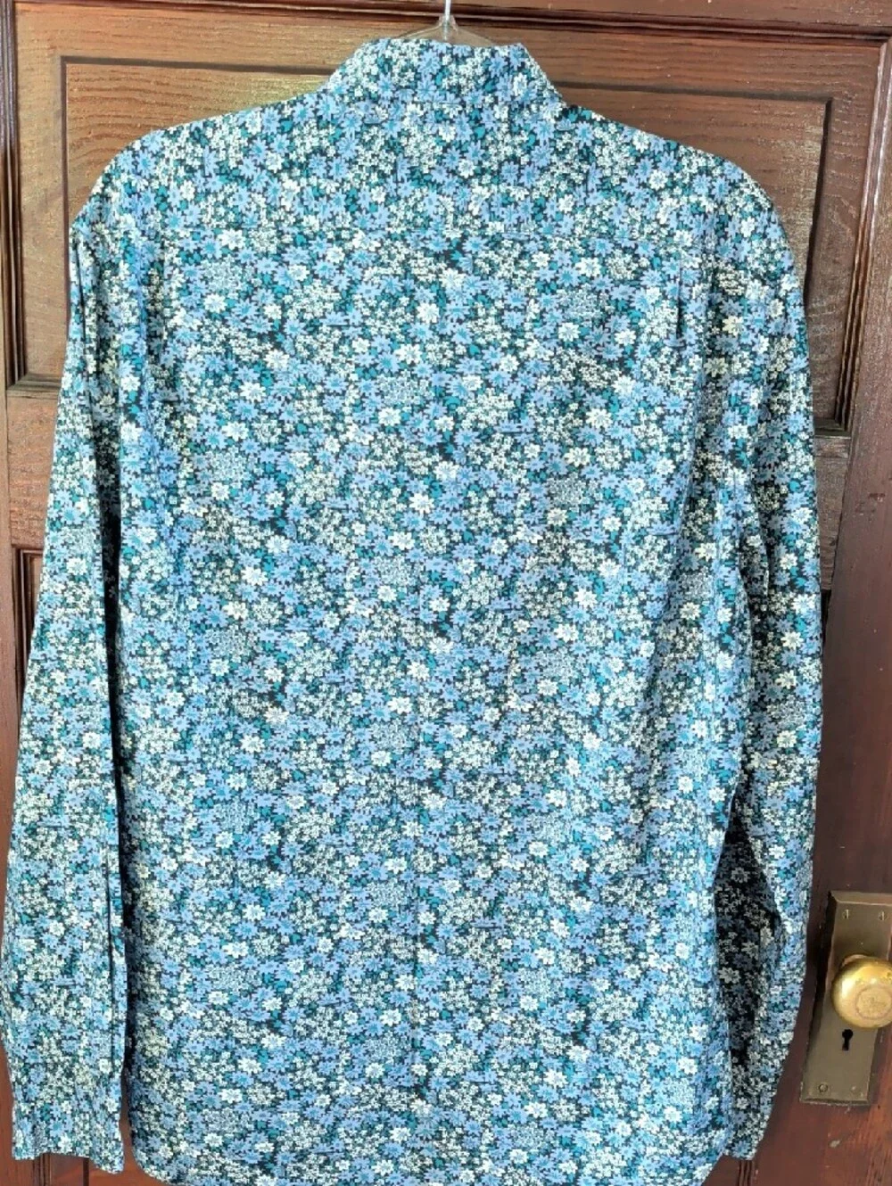 Men's Blue Floral Button-Down Elevated Smart Casual Shirt L