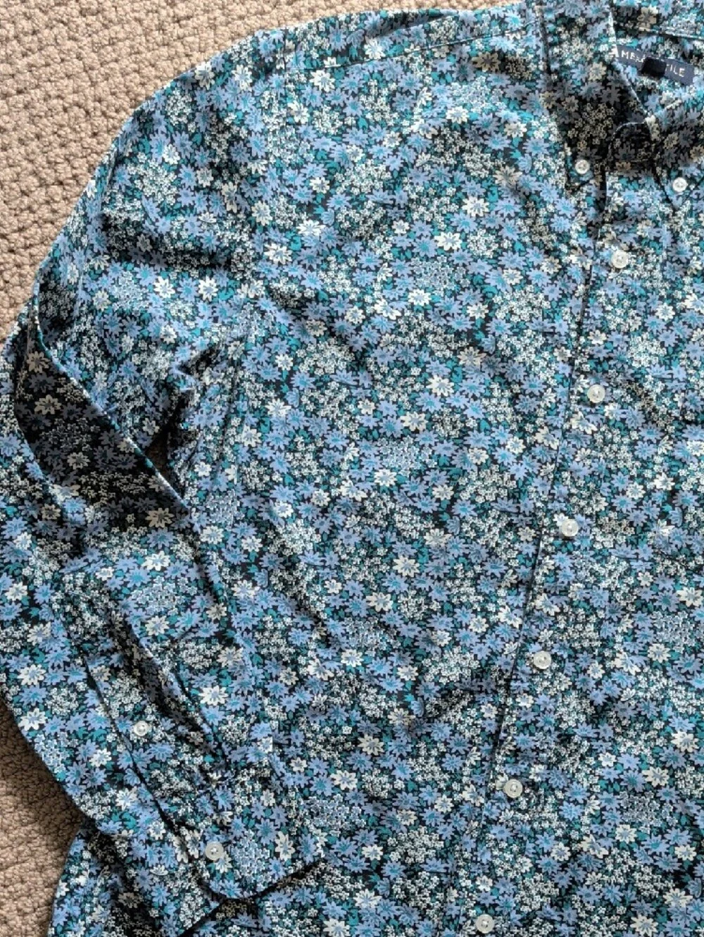 Men's Blue Floral Button-Down Elevated Smart Casual Shirt L