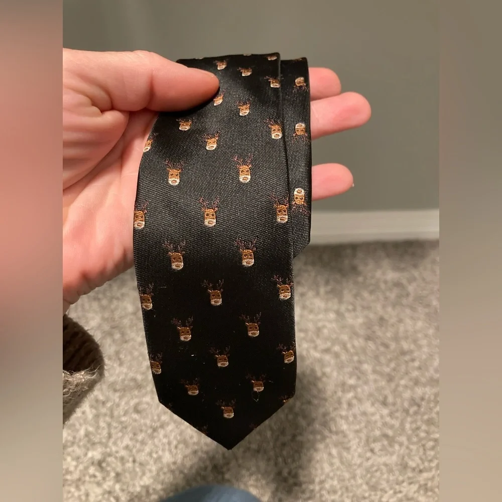 Gymboree boys adjustable tie black with reindeer pattern 2T-5T
