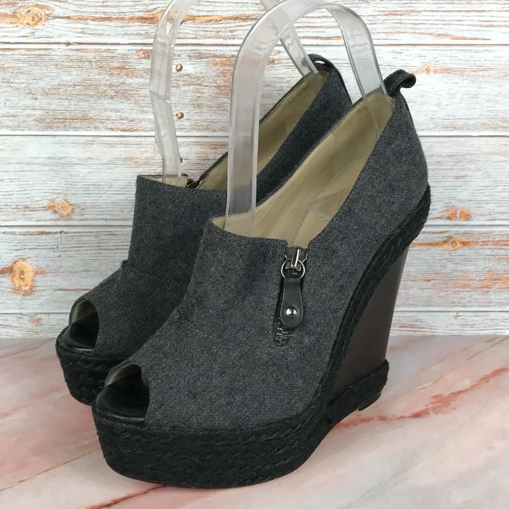 Christian Louboutin Deroba Platform Wedge Peep-toe Gray Espadrille Red Bottoms