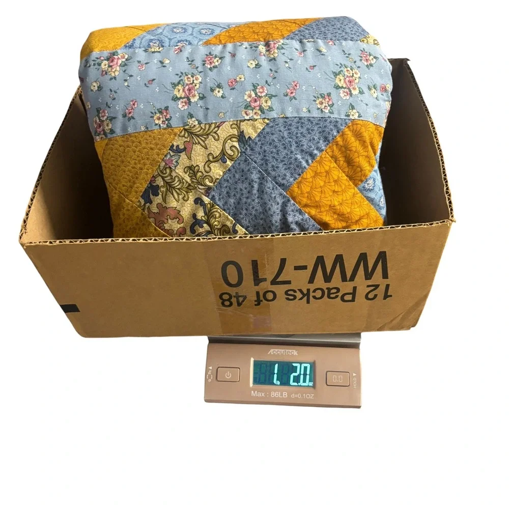 Handmade Chevron Quilted Wall Hanging Floral Patchwork Mustard Blue 33x48
