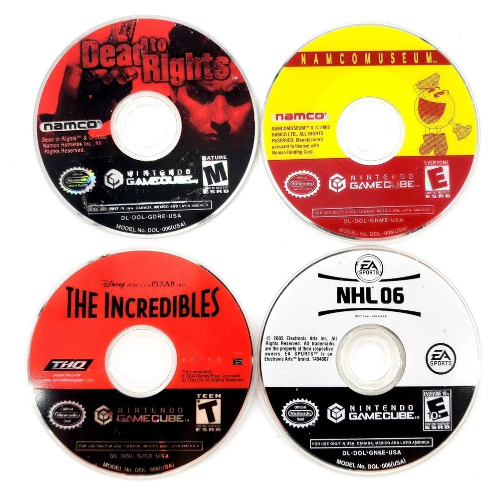 Nintendo GameCube Games Lot Of 4 Dead To Rights, Namco Museum, Incredibles, NHL