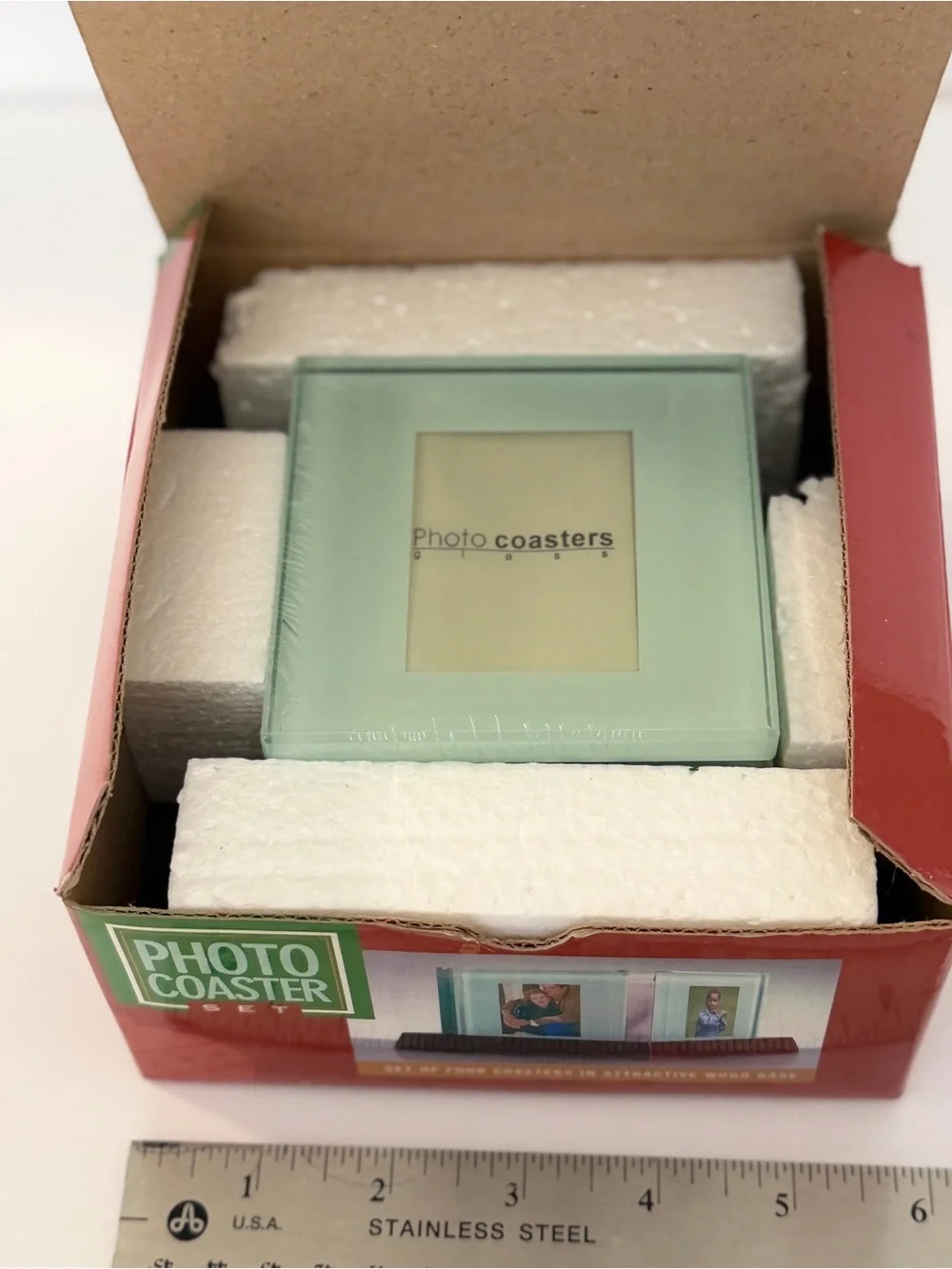 Glass Photo Coaster Set - 4 coasters with wooden base