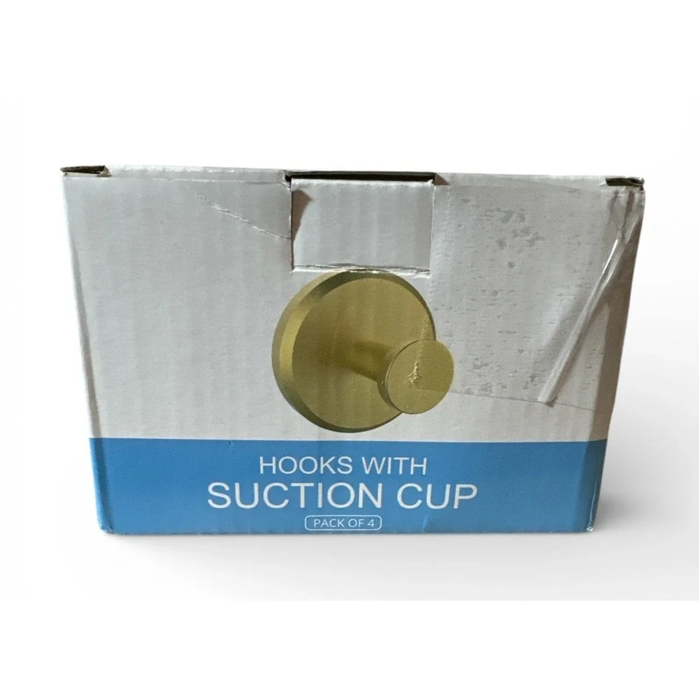 HOME SO‎ Suction Cup Hooks x 4 for Shower, Bathroom, Kitchen, Brushed Gold NIOB