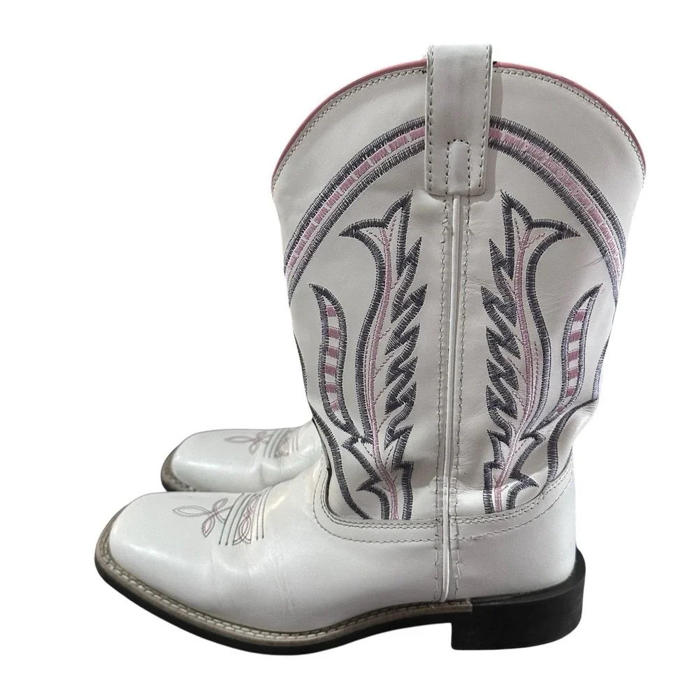 Smoky Mountain Western Boots Girls Dallas Square Toe White With Pink Grey‎ Sz 5