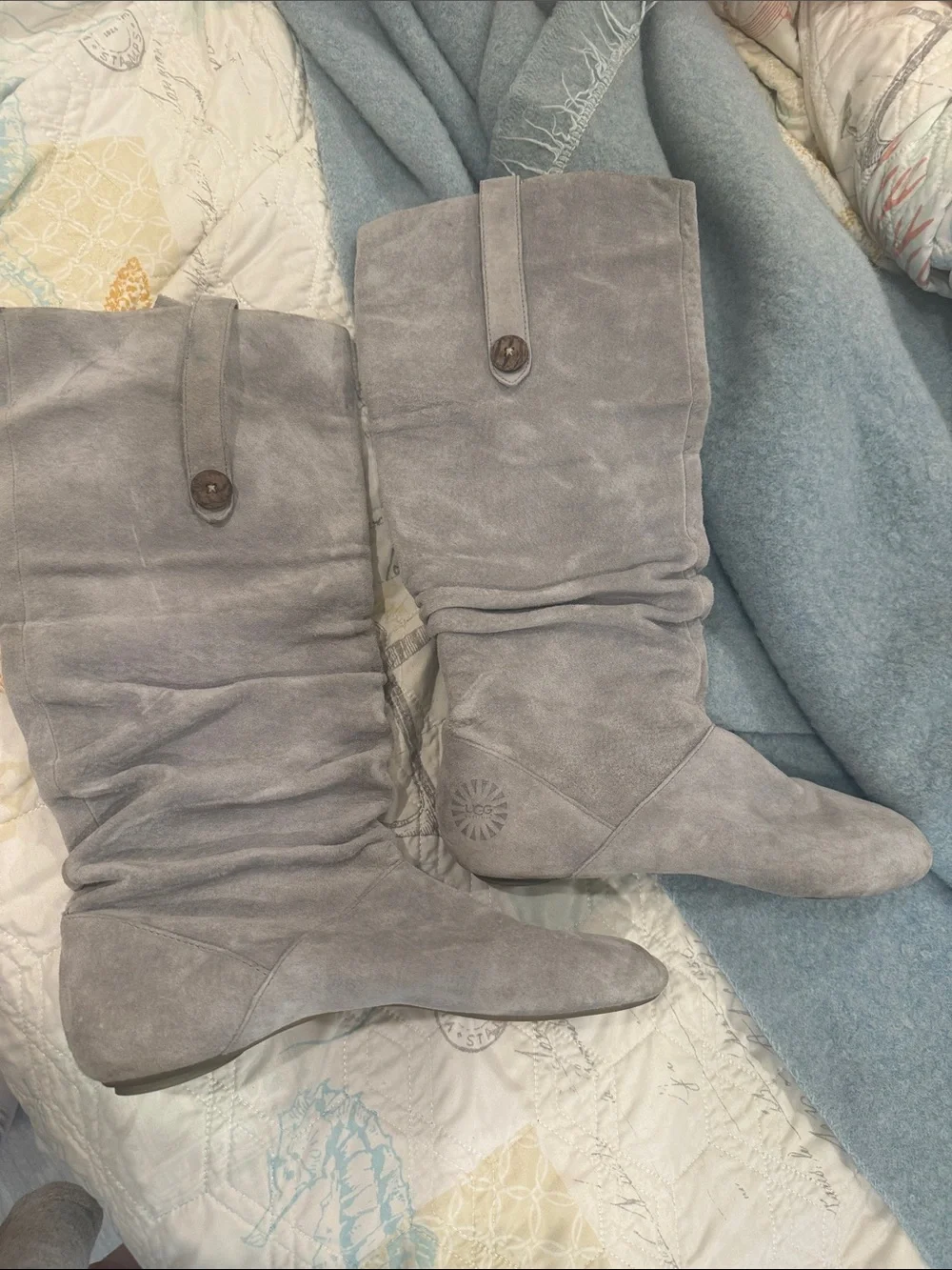 UGG Suede Highkoo Knee High Boots in Light Gray