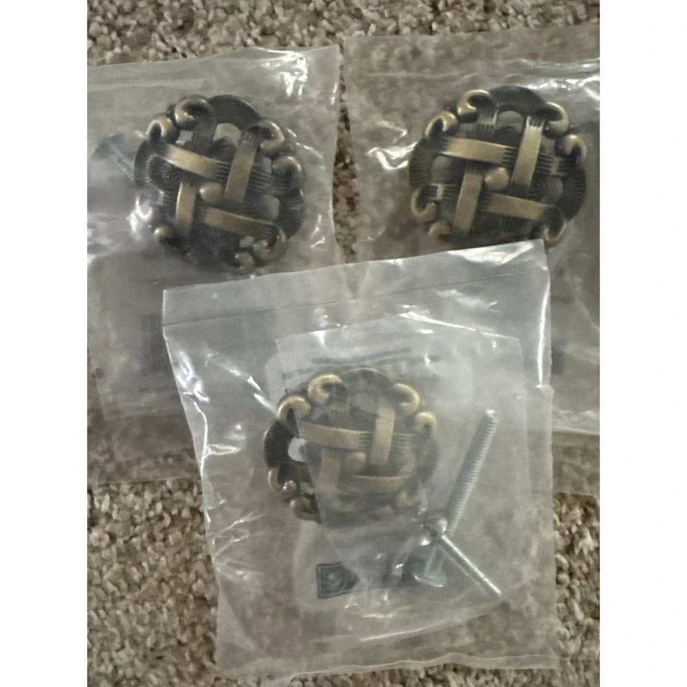 Brass Drawer Knob Lot Of 3- 1.5 Inch Diameter New In Package Antique
