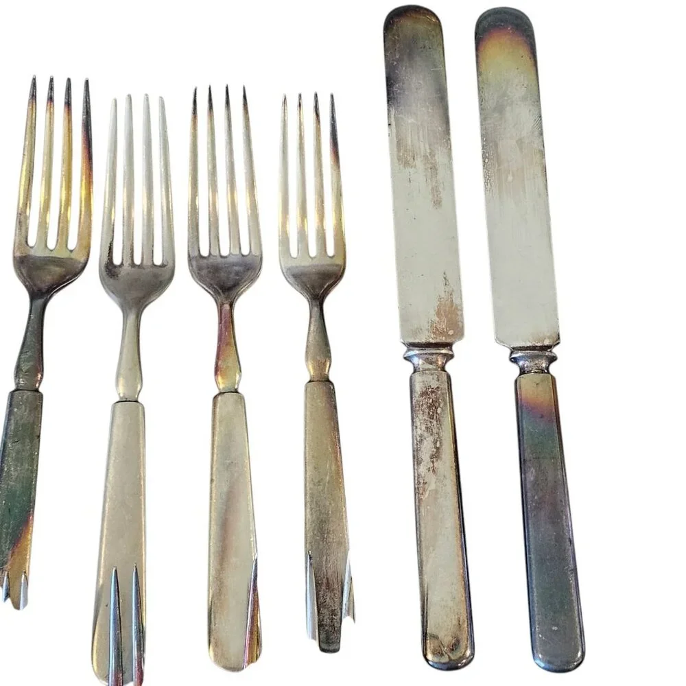Antique 1847 ROGERS BROS Silver Plated Meriden Pattern Flatware 13 Pc Forks Kniv