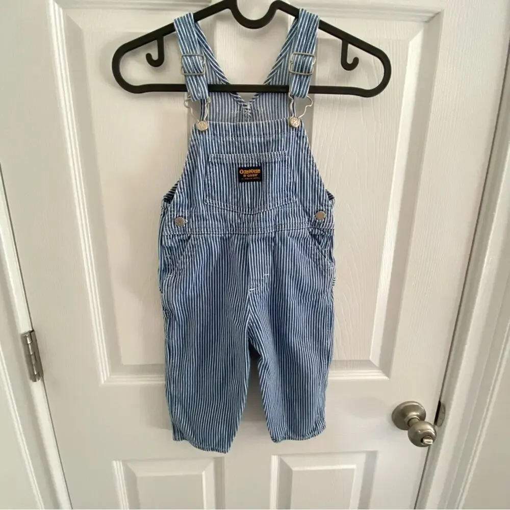 Vintage OshKosh B’Gosh Baby Boy 24M Railroad Stripe Overalls Denim USA 90s