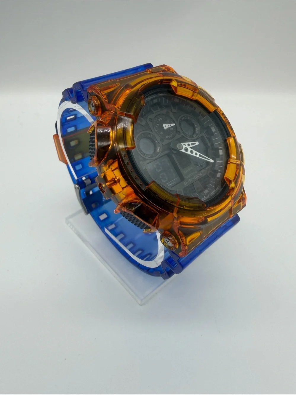Custom “ Orange Crush”Casio G-SHOCK GA-100 Orange & Blue Skeleton Watch