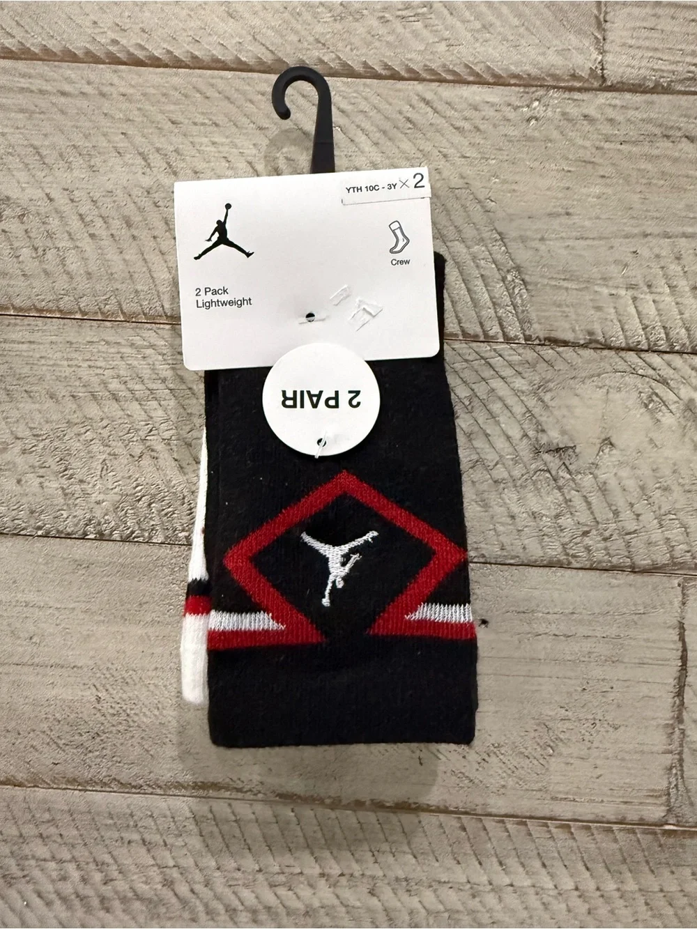 Jordan Crew Socks in White, Black & Red