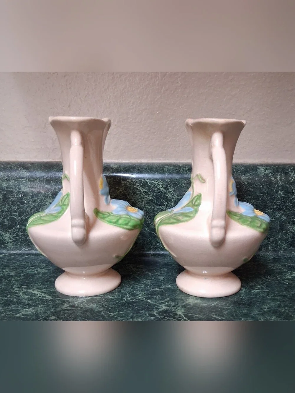 Vintage Ca. 1947-48 Hull Art Pottery Vase Glossy Pink, Blue Magnolia H-2-5-1/2