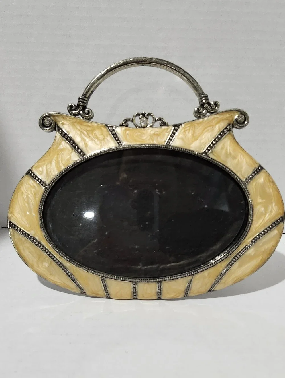 Vintage Cream Handbag Oval Picture Frame