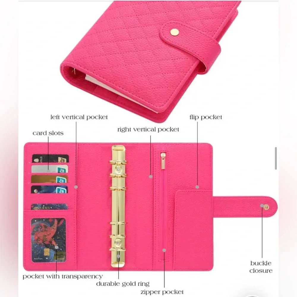 Quilted a6 barbie hot pink gold rings binder planner cover agenda organizer