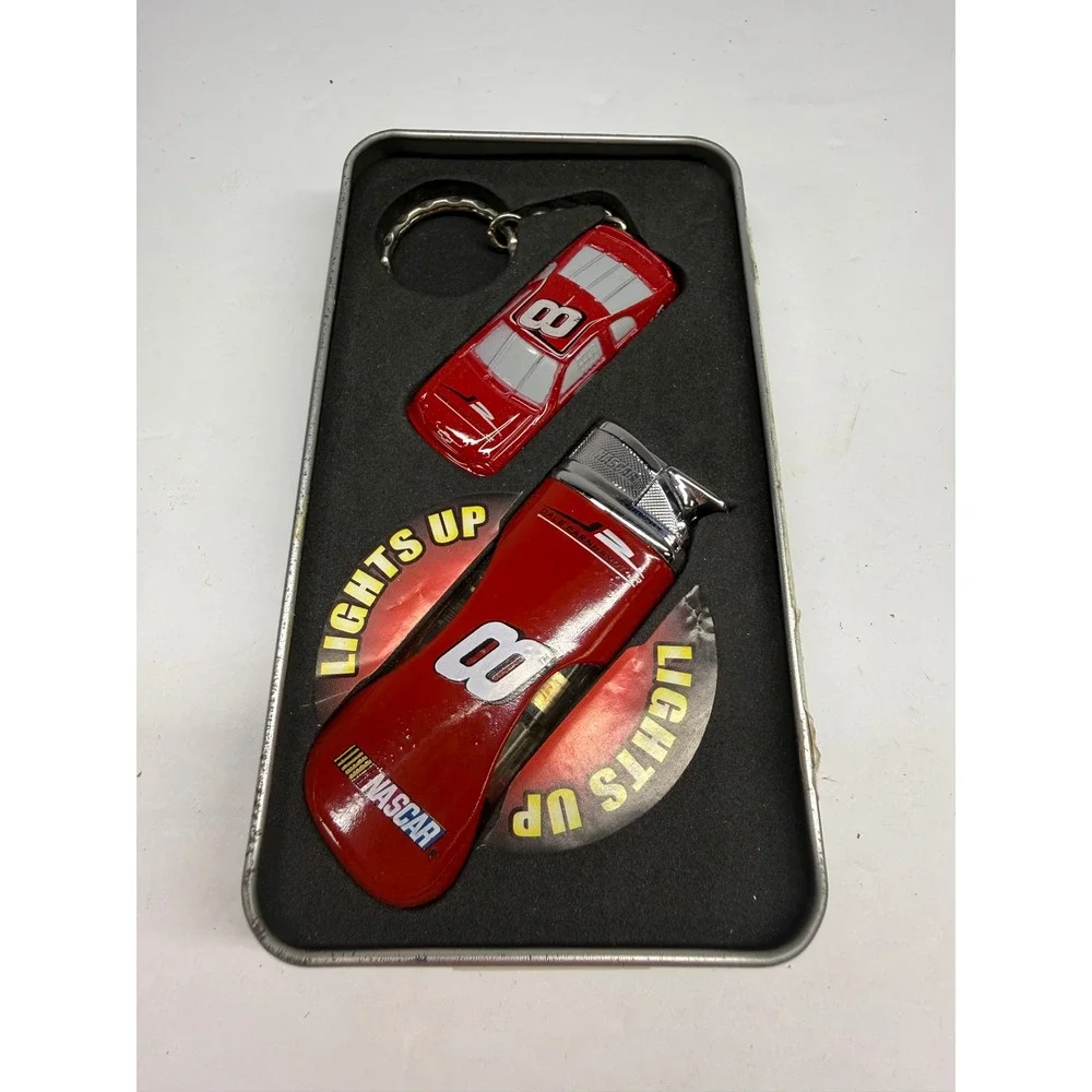 Dale Earnhardt Jr NASCAR #8 Die Cast Keychain and Light Up Lighter Gift Set Tin