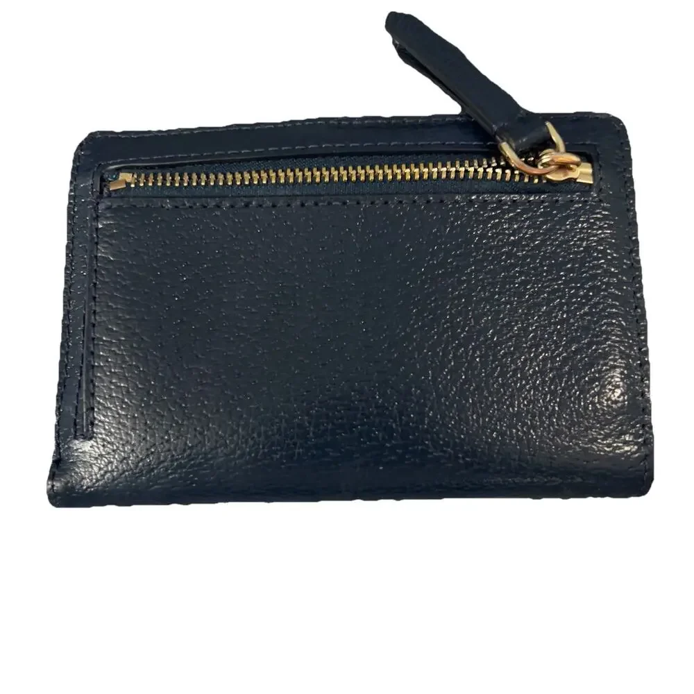 KATE SPADE Navy Blue Bifold Wallet Soft Pebbled Leather Excellent Condition