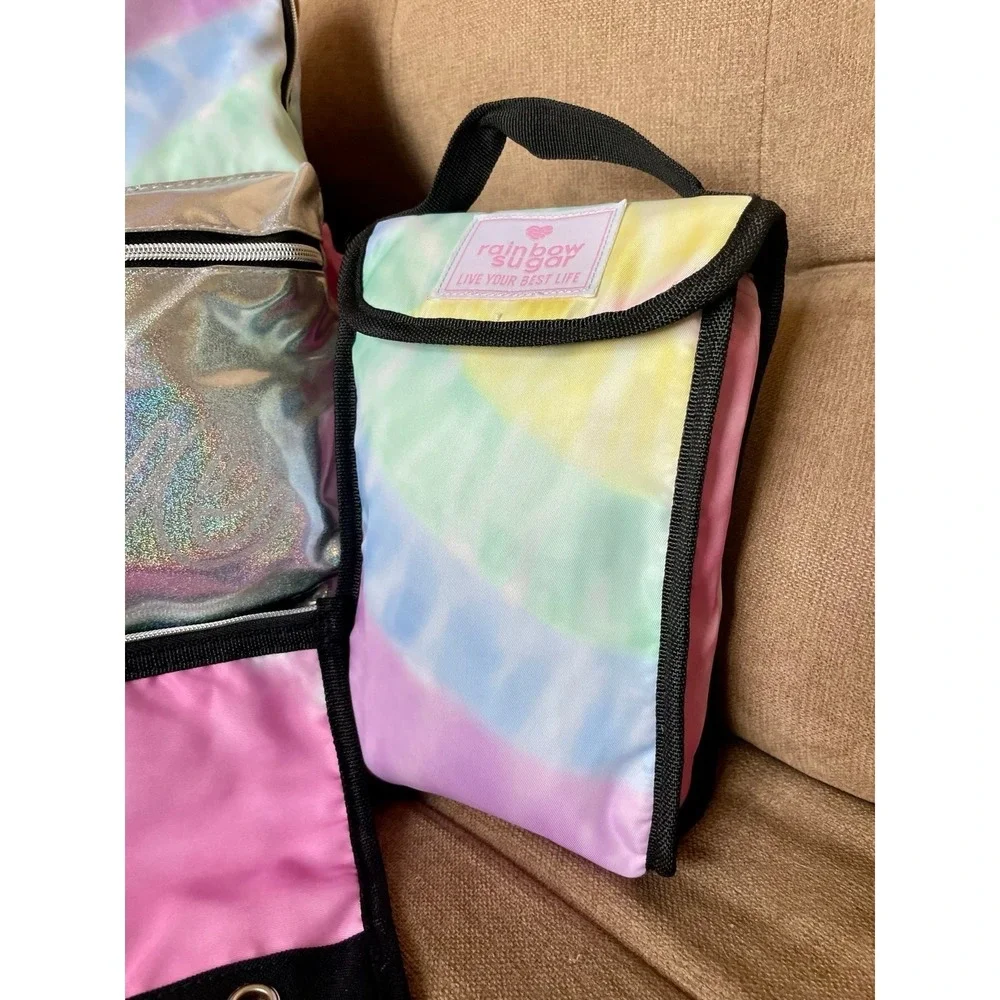 Rainbow Sugar 3pc Backpack Set Tie Dye Silver Holographic Lunch Bag Pencil Case