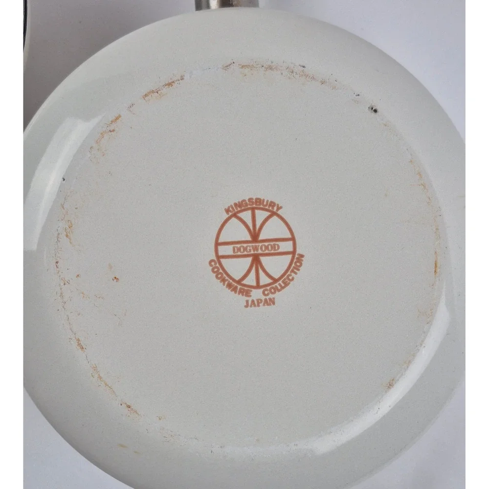 Kingsbury‎ Dogwood Collection Enamel Saucepan with Lid Vintage Japan Wood Handle