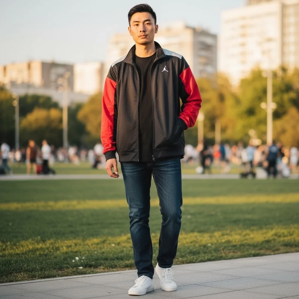Jordan Track Jacket Full Zip Black Red‎ Gray Jumpman Logo Mens Medium