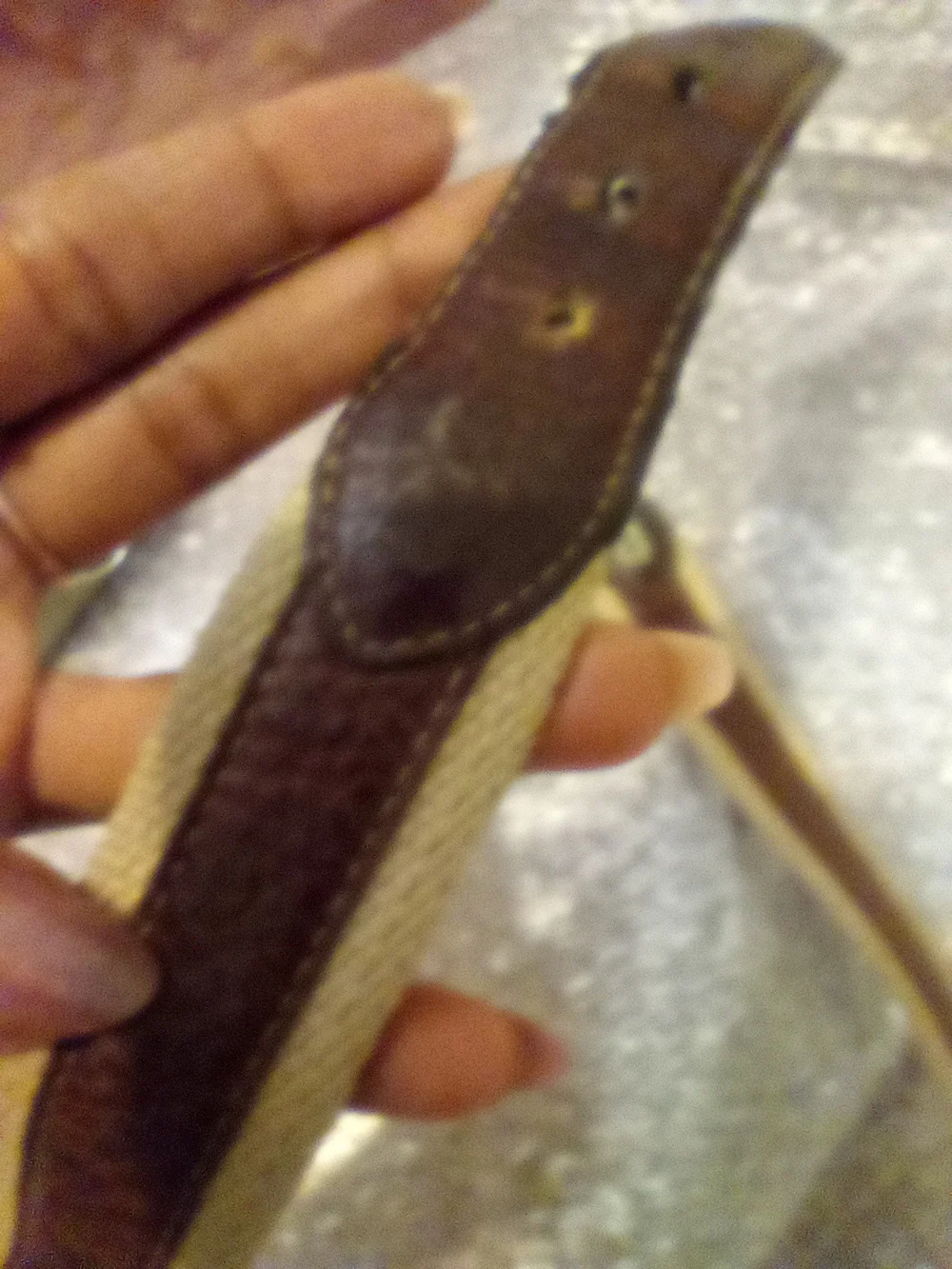 Columbia Beige Canvas Belt with Brown Leather Trim