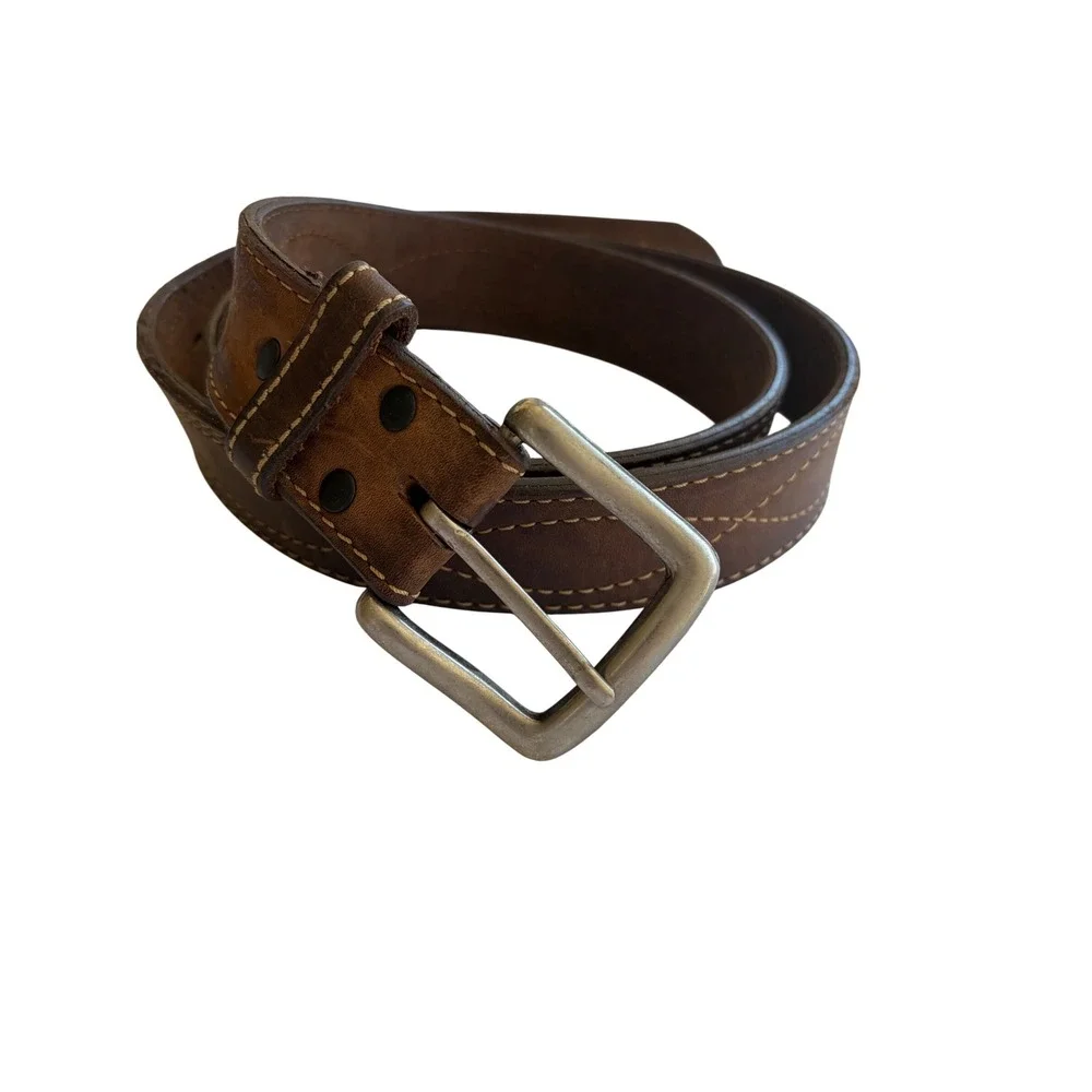 Mens Brown Genuine Leather Western Stitched‎ Belt Size 42 105 Mexico Cowboy