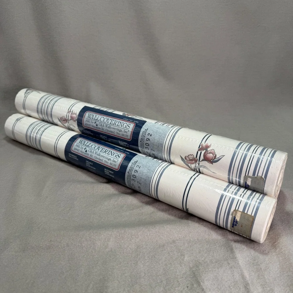C&A Wallcoverings Vintage Wallpaper 3 Rolls Floral Stripe CP3092 Run 7 Farmhouse