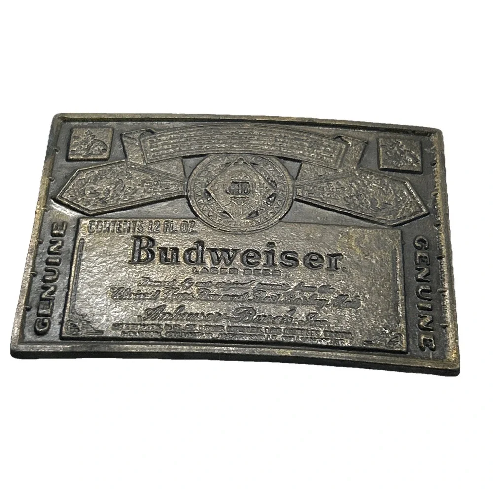 Vintage 1970s Budweiser Beer‎ Brass Belt Buckle Anheuser-Busch Bottle Label