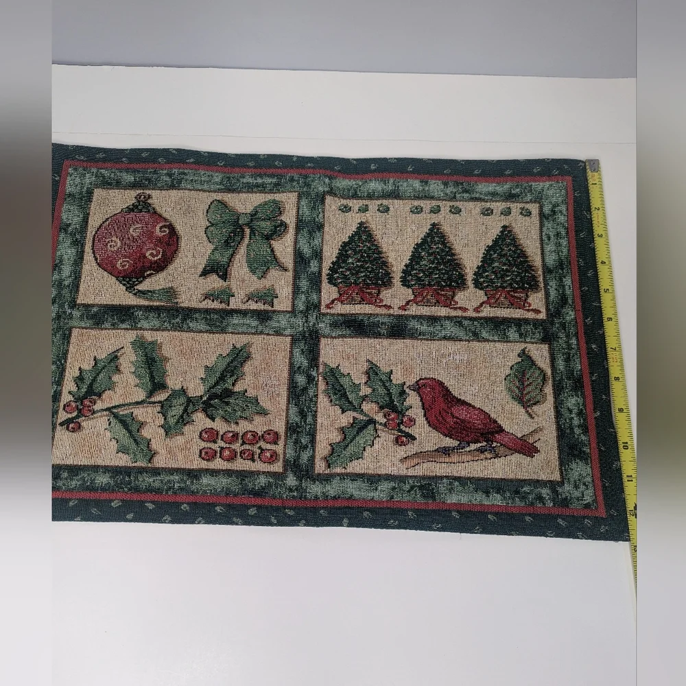 Festive Christmas Holiday Tapestry Placemats Ornaments/ Birds/ Trees Set of 2