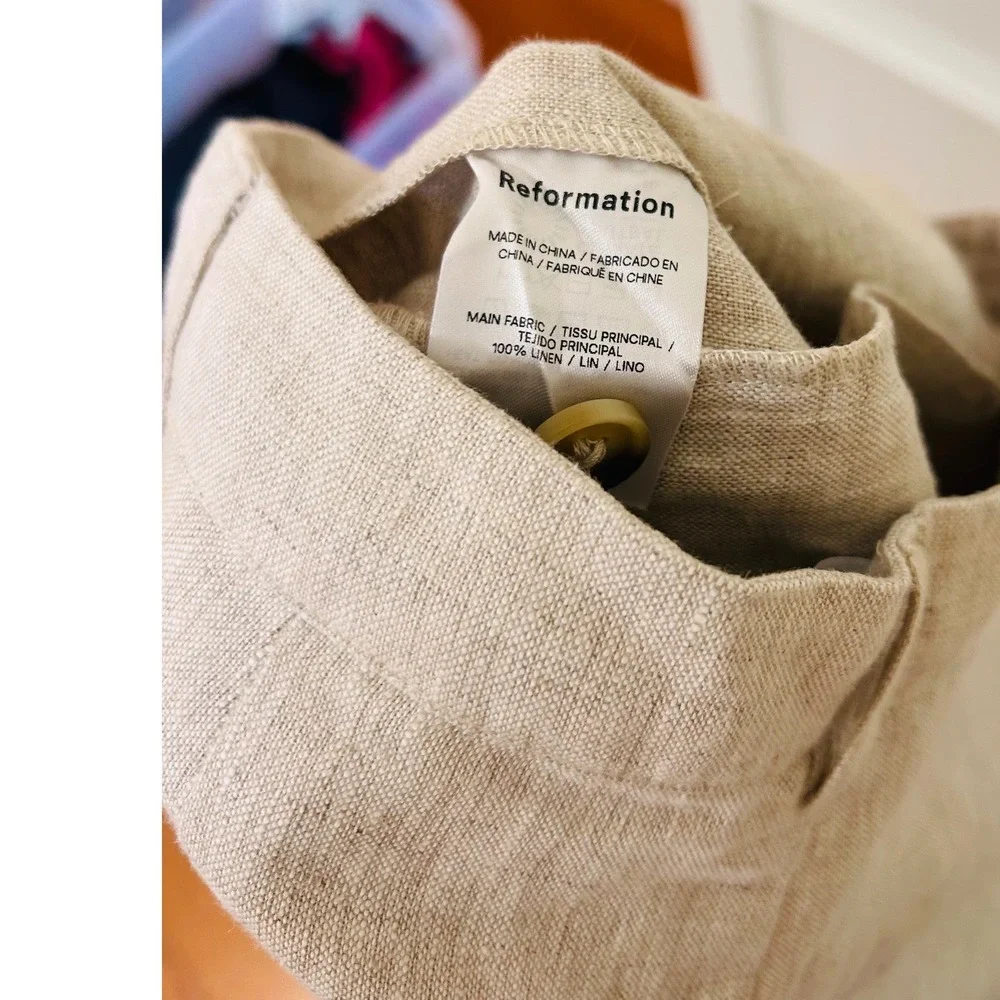 Reformation size 4 Vesta Linen Pants Natural Tan High Waisted Wide Leg Trousers