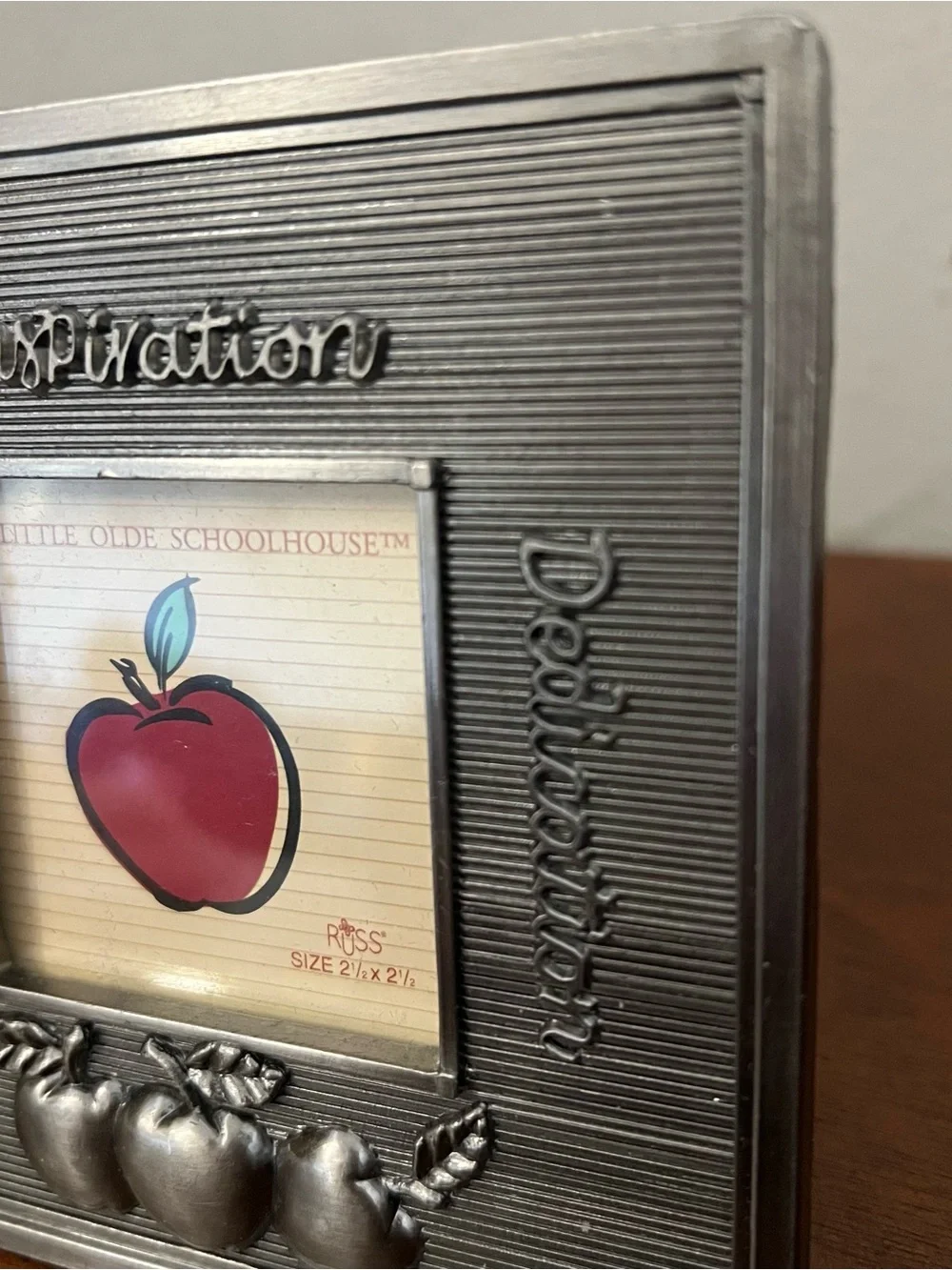 Student Teacher End of Year Silver Apple Square Photo Frame‎ Gift Like New