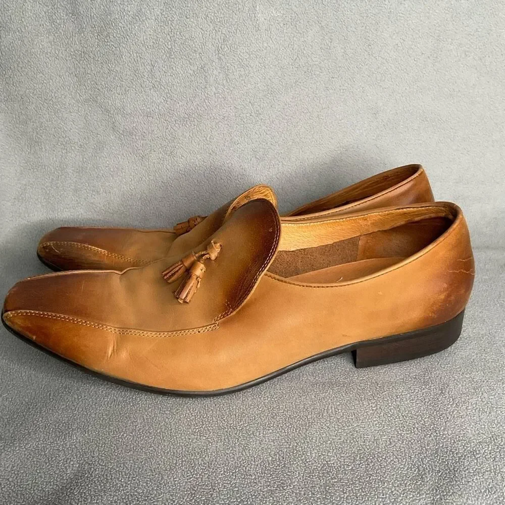 Garrucci Italian Leather Mens 10 Dress Shoes Patina Burnished  Penny‎ Loafers