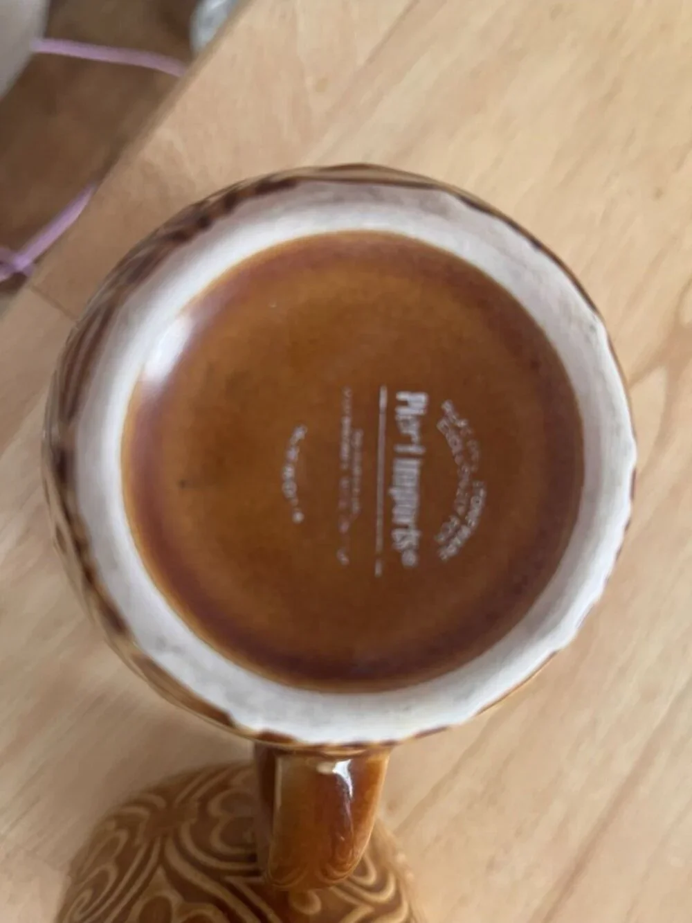 Set of 2 Pier 1 Imports Karistan Mugs Amber Embossed Reactive Glaze Stoneware