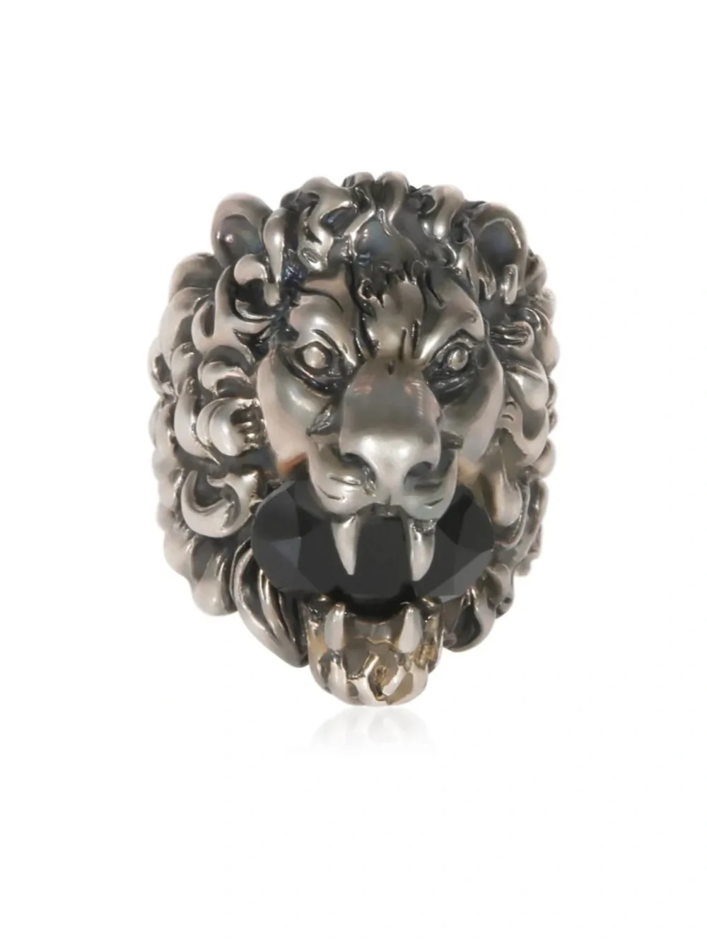 Unisex, Gucci, aged silver Lionhead ring open mouth, roaring expression, size 8