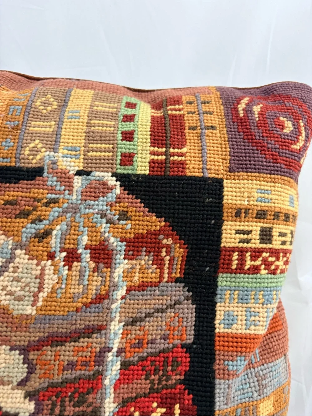 Decorative Needlepoint Book Stack Pillow - Multicolor