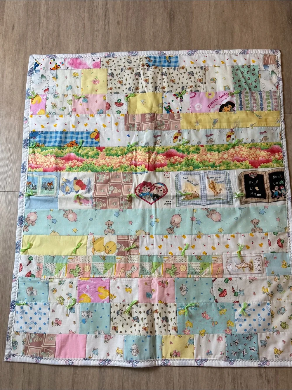 NEW Vintage Baby Toddler Quilt Patchwork Handmade Nursery Rhymes Winnie The Pooh