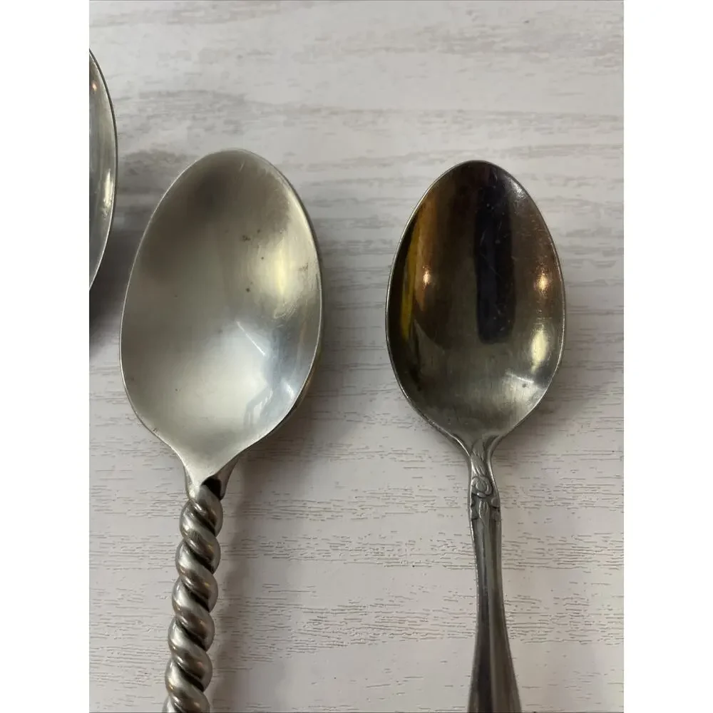 Vintage Mixed Stainless Steel Spoons Lot 3 Sears Gentle Rose Spiral Slotted Vtg