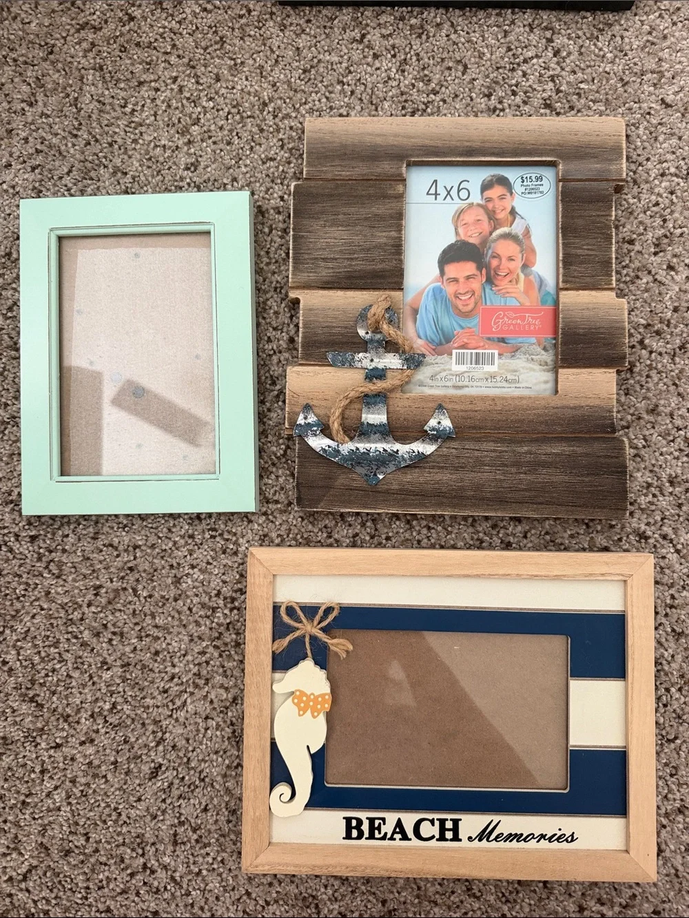 Beach Memories Wooden Nautical 4x6 Photo Frame - Blue, Tan, Cream