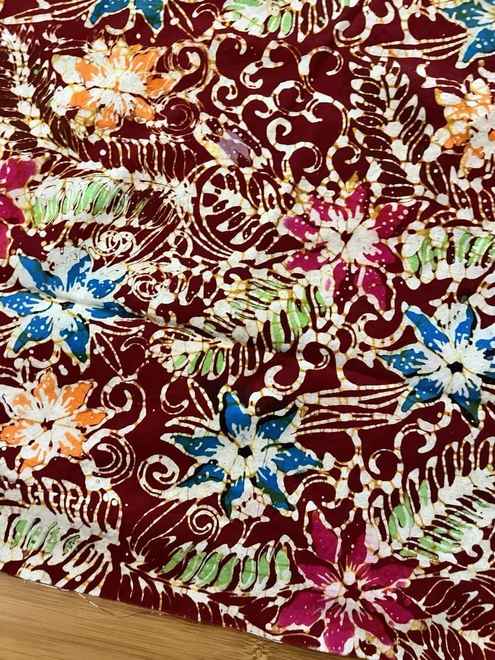 Traditional India Style Floral Fern Cotton Textile Tablecloth Batik Art 72 x 41”